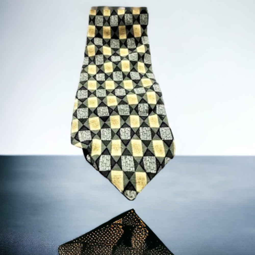 5/$25 Vintage Silk Tie Squares Triangles Green Gold